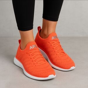 APL TechLoom Wave Sneakers Women’s 6 Solar Orange White Knit Lightweight